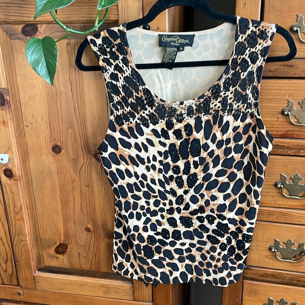 Christine Phillipe - Silk blend animal print dressy tanktop